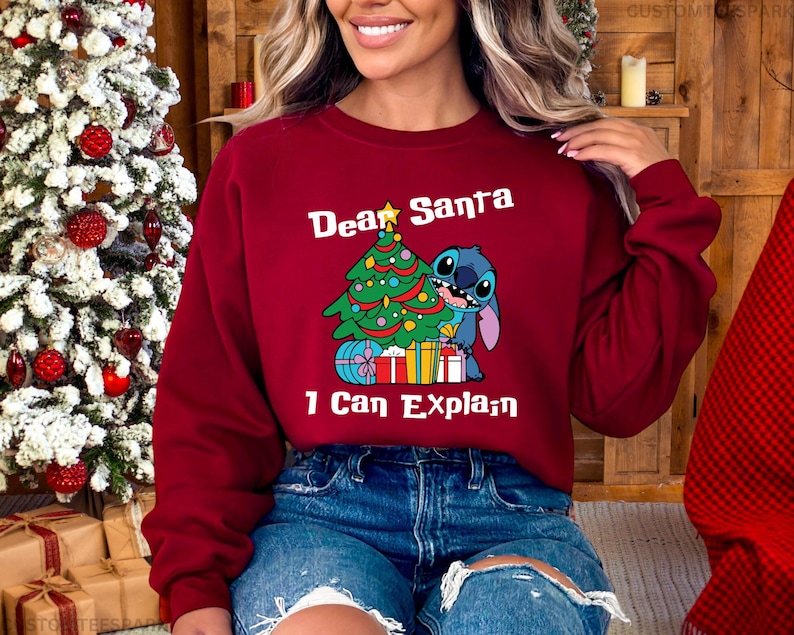 Dear Santa I Can Explain Sweatshirt, Funny Stitch Shirt, Lilo & Stitch Christmas Sweatshirt, Funny Disney Xmas Shirt, Disney Vacation Hoodie 画像 1