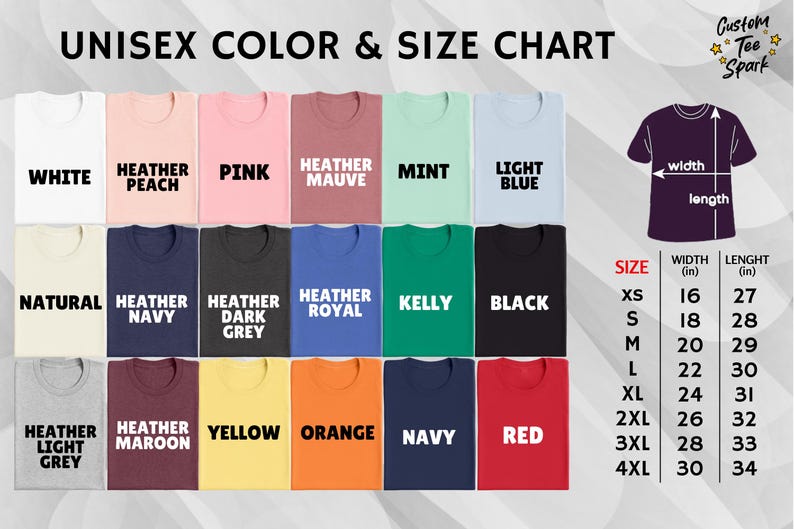 a shirt that has different colors and sizes