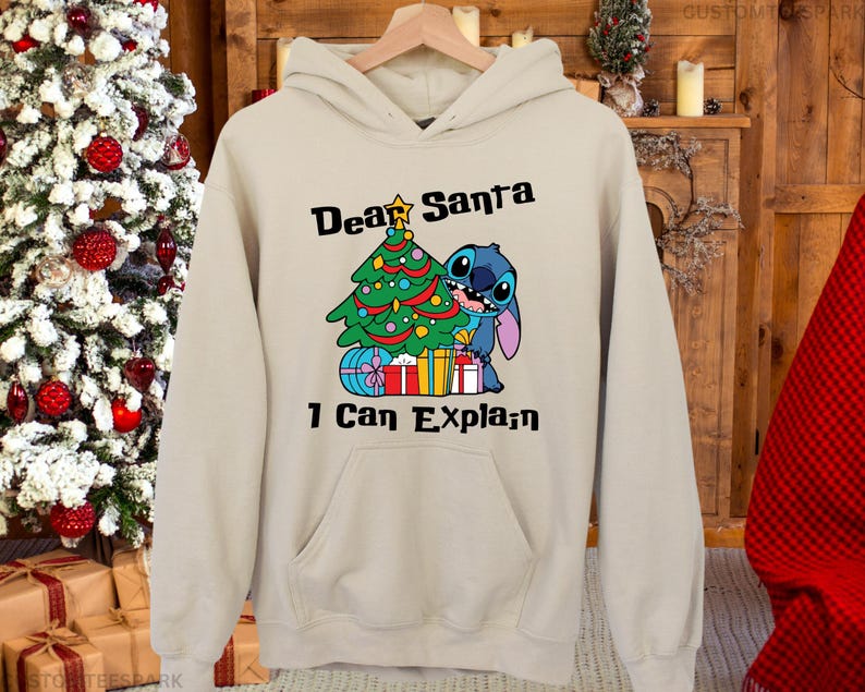 Dear Santa I Can Explain Sweatshirt, Funny Stitch Shirt, Lilo & Stitch Christmas Sweatshirt, Funny Disney Xmas Shirt, Disney Vacation Hoodie 画像 6