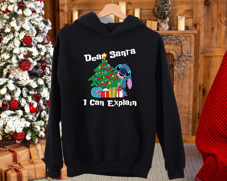 Dear Santa I Can Explain Sweatshirt, Funny Stitch Shirt, Lilo & Stitch Christmas Sweatshirt, Funny Disney Xmas Shirt, Disney Vacation Hoodie 画像 2