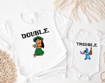 Lilo And Stitch Matching Shirts, Double Trouble Tee, Best Friends, Disney Shirt, Cartoon Characters, Mother Son Shirts, Cute Stitch Gifts