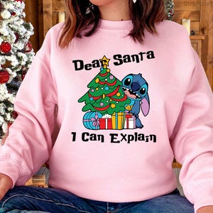 Dear Santa I Can Explain Sweatshirt, Funny Stitch Shirt, Lilo & Stitch Christmas Sweatshirt, Funny Disney Xmas Shirt, Disney Vacation Hoodie 画像 3
