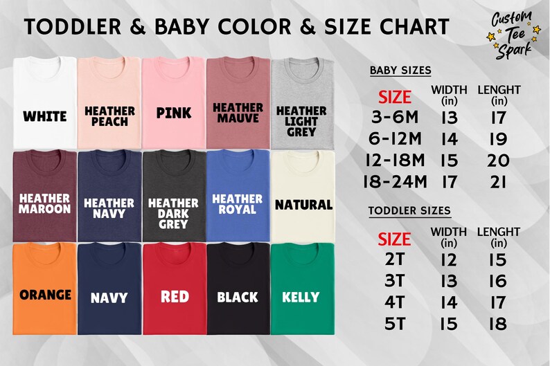 toddler and baby color and size chart