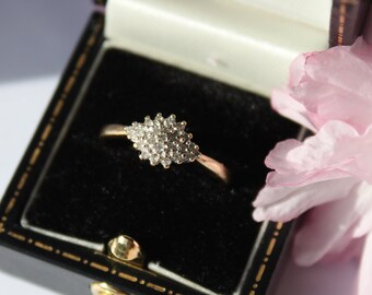 Vintage 9ct Yellow Gold 0.15ct Diamond Cluster Ring