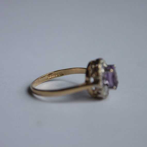 Vintage 9ct Yellow Gold Amethyst and Diamond Clus… - image 5