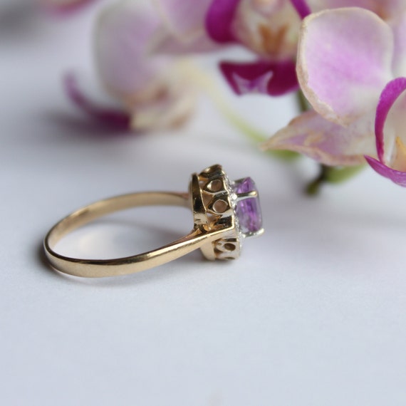 Vintage 9ct Yellow Gold Amethyst and Diamond Clus… - image 2