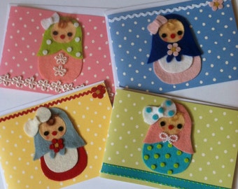 Cute Handmade Matryoshka Blank All Occasion Notecards Dolls Polka dots