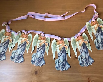 Gorgeous German Angel Swag - handpainted Seam binding ribbon Shabby Chic