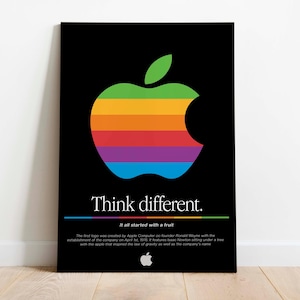 Epic Poster Logo Apple 1976 Nero | Pensa diversamente | Decorazione da parete | Arte stampabile con logo per gli amanti della mela e decorazioni per l'ufficio | Decorazione da parete per la casa