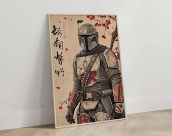 Mandalorian Style Japanese Art | Star Wars Poster | Movies Decor | Wall Art Print | Digital Download | Fan Art Movie Print | Wall Decor |