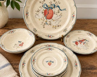 Vintage internationellt porslin marmeladmönster 8868 reservfat, Country Geese Apple val av middagstallrikar sallad soppskålar fat