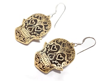 Halloween, Halloween earrings, Sugar Skull earrings, Dia de lo muertos earrings , Gothic earrings, gothic jewelry, Artisan Jewelry, silver