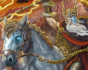 Odin Painting, Odin Print, Norse Art, Nordic Art, Viking Art, Fantasy Art, Art Print of Odin Riding Sleipnir
