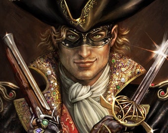 Fantasy Art Print, swashbuckler, lord,  male fantasy character portrait, pirate, Steampunk League of Elder