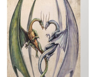 Cartões de dragão, bilhetes de dragão, cartões de dia dos namorados, cartão de felicitações, cartões de dragão pensando em você, conjunto de 10 cartões dobrados 5x7