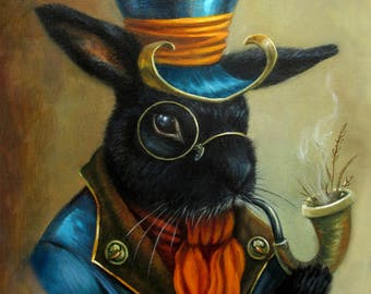 Bunny Rabbit Portrait, Rabbit Art ,Anthropromorpic animal, cute, Print, Illustration, Artwork, Print, Steampunk