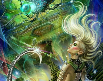 Sci- Fi  fantasy cover art, spaceship , cyber punk , Kat  , League of Elder  wall art, wall decor