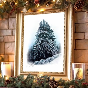 Holiday Home Decor, Christmas Art Print, Winter King Fantasy Art Print - Yule decor, Mantel Decor, Fairy Dryad Tree Wall Art