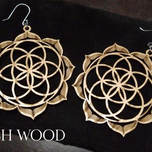 Sacred Geometry Sterling Silver Flower of Life Wood Earrings boho  hippie newage pagan wooden cherry , ash, purple heart , USA Made
