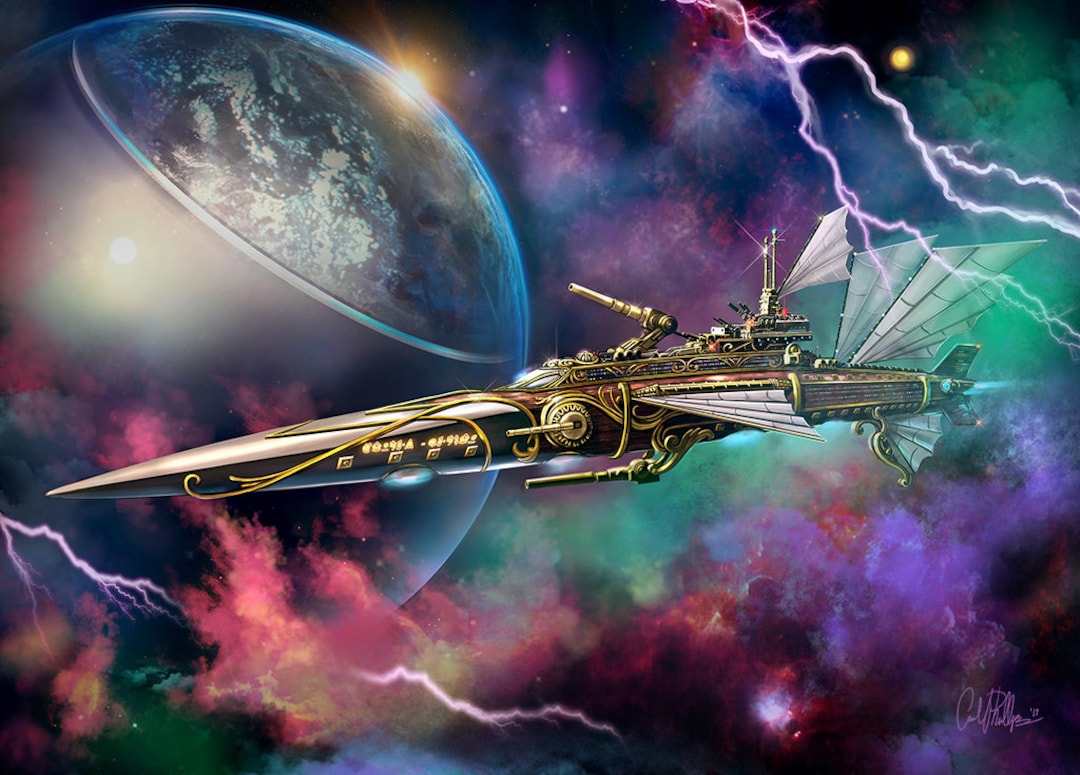 Scifi Fantasy Art Steam Punk Pirate Space Ship, Air Ship, Arena Verse