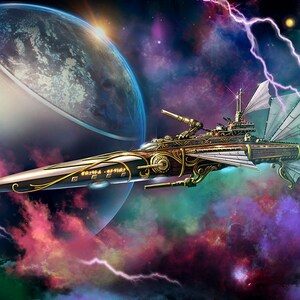 Sci-fi Fantasy art steam punk pirate space ship, air ship, arena verse Ryk Spoor  illustration concept art wall decor, wall art