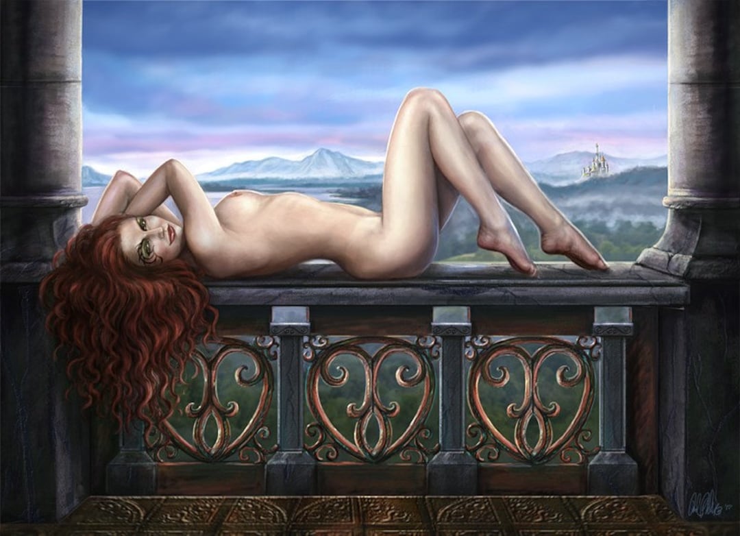 Fantasy Pin Up Girls Nude - Fantasy Art Print Reclining Nude Princess Pinup Castle - Etsy