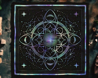 Keltiskt kors, Celestial Moon tarotläsningsaltarduk tarottillbehör, spådomsverktyg, månfas, abstrakt, tarotduk, häxdekor