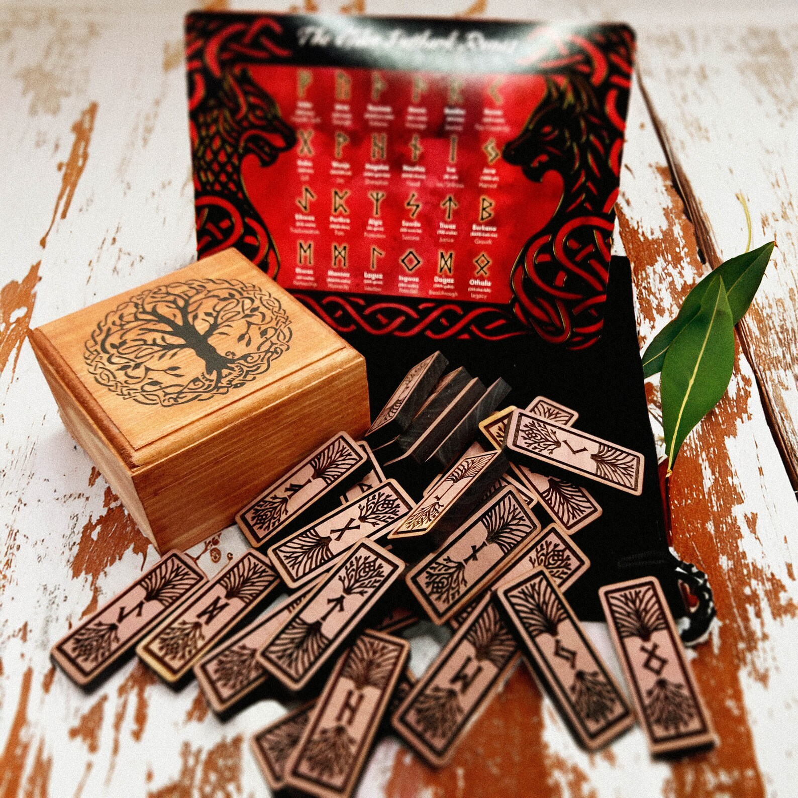 Viking Rune Set Elder Futhark Runes Pocket Rune Set, Leaf Norse Runes ...
