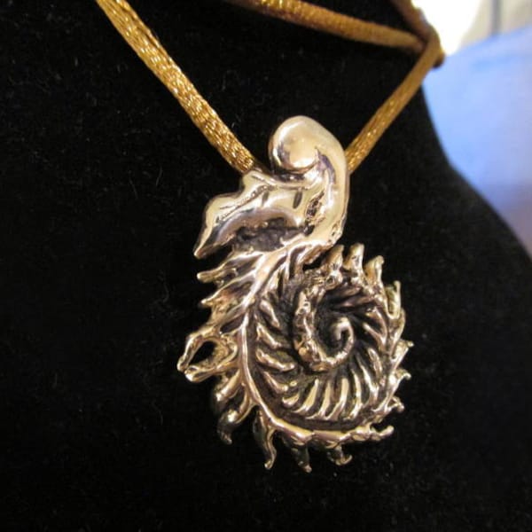 Solid Bronze,  Fern Pendant, Bronze necklace, Leaf, Nature , organic spiral, Necklace