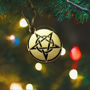 Yule Ornament, solstice ornament, Pentacle Pentagram Star holiday ornament, Christmas ornament, gold star, iridescent crystal, yule decor