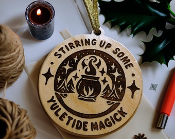 Yuletide Magick  Pagan Yule solstice witches ornament, christmas, Wood ornament, holiday decor, stocking stuffer, secret santa gift, witch