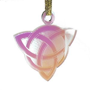 Triquetra Celtic Knot Yule Ornament - Christmas Tree Decoration Gold, Iridescent Acrylic, Wood  Pagan Yuletide Gift Handmade Holiday Decor