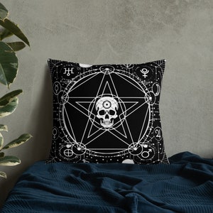 Halloween pillow, Gothic Skull  pillow,  Pentagram pillow, Witchy pillow, witchcraft, Premium  Pillow witchy home decor, throw pillow