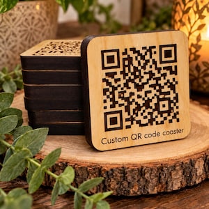 SOILD Wooden WOOD Engraved QR Code Custom Scannable Personalized  Business Card  Sign Coaster