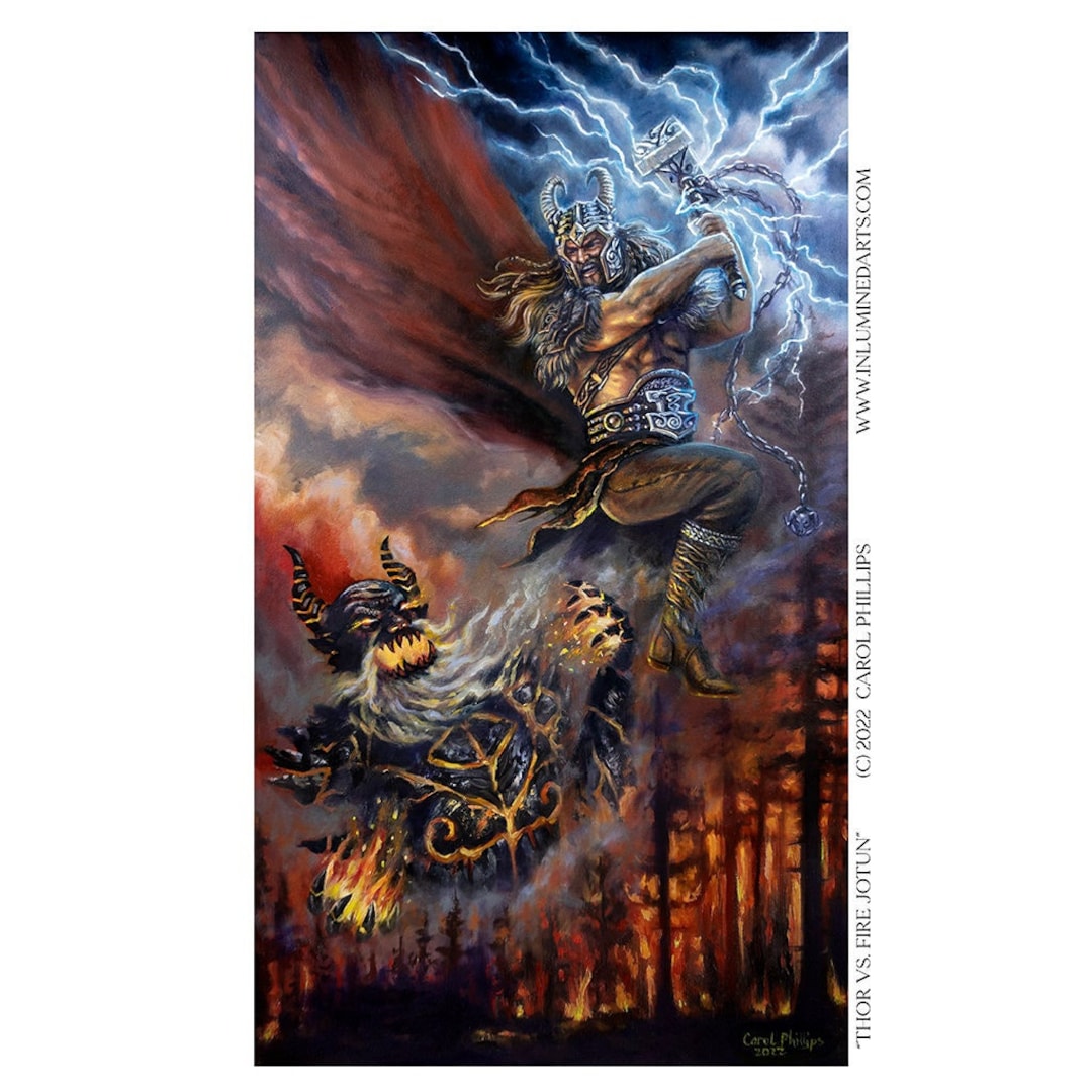 Norse God Thor Viking Mythological Painting Fine Art Print - Etsy Denmark