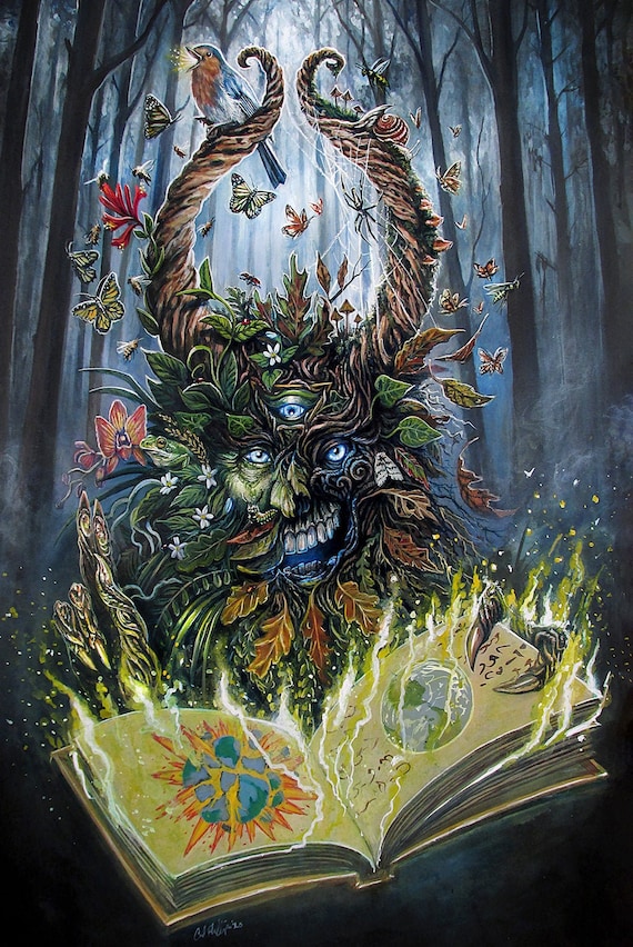 Fantasy art , green man, occult, pagan, art print artwork decor 78 