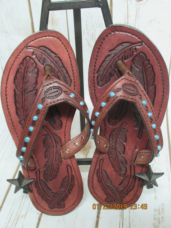 hand tooled leather sandals