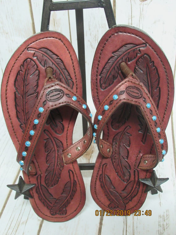 tan leather flip flops ladies