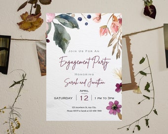 Engagement Party Invitation, Engagement Party, Wedding Invitation, Digital Evite, Digital Template, Engagement Card, Rustic Wedding