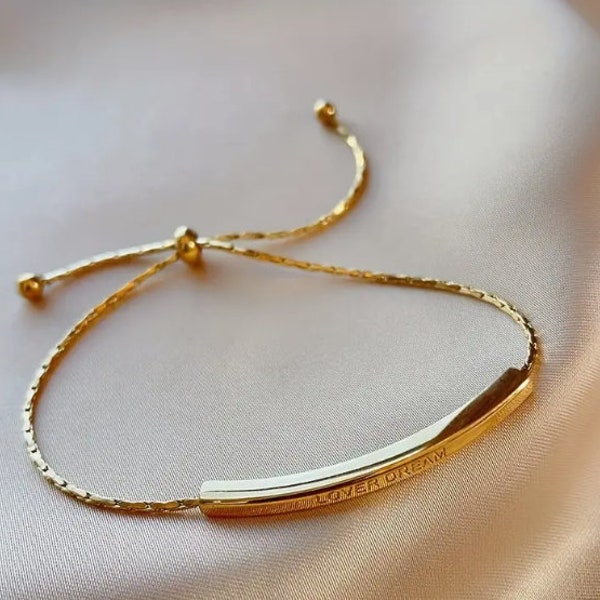 18K Gold Plated Retro Pull Minimalist Bracelet, Adjustable Bracelet,  Simple Style Bangle