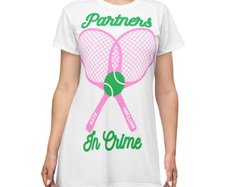 T-shirtjurk, op maat gemaakte tennisjurk! Matchende partners. Gepersonaliseerd met uw namen. Perfect cadeau voor tennispartner!