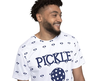 Herren Pickle Ball Tee. Dunkelblau-weißes T-Shirt. Geschenk für Pickle Baller! Aktivwäsche.