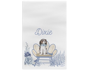 Tea Towel Dish Cloth with Personalized Cavalier King Charles Spaniel. Grand Millennial, Preppy Gift for Dog Lovers! Dog Mom!