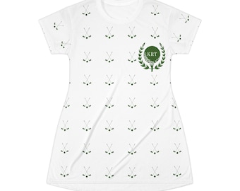 T-Shirt Dress, Women's Personalized, Monogram Golf Tee Dress! Cute, Preppy Style! Perfect Casual Dress, Gift for Golfers! Green and White