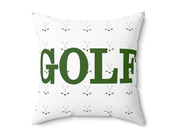 Polyester vierkant kussen, inclusief inzetstuk. Golfclub patroon kussen. Perfect decoratiecadeau voor Vaderdag! Groen en Wit