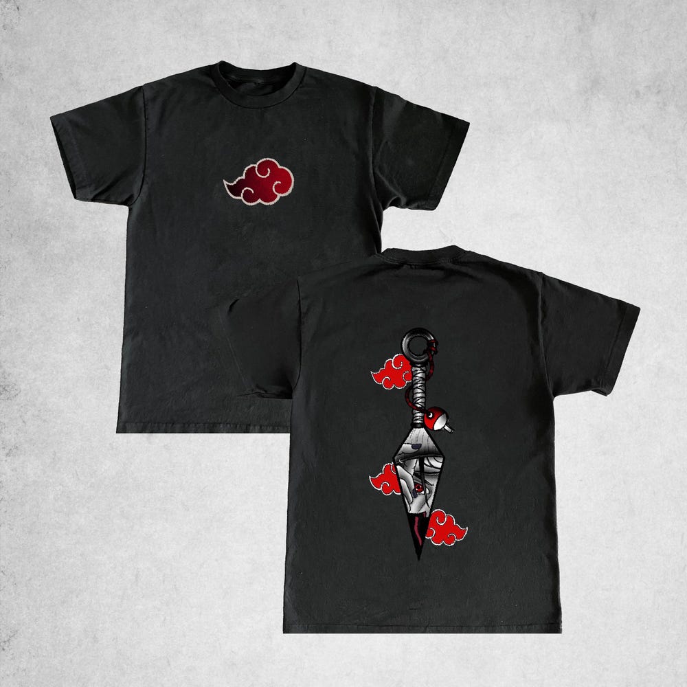 Akatsuki Cloud & Kunai Two Sided T-Shirt, Gift For Anime Lovers, Narto Unisex Casual Pullover Shirt, Akatsuki Clan T-Shirt, Fan Made Theteepulse
