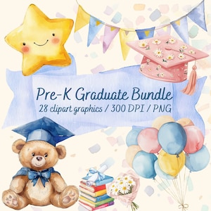 Charming Pre-K Graduation Clipart Bundle Feiern Sie entzückende Vorschulkind niedlich Sofortiger Download PNG Zertifikate Einladungen Andenken