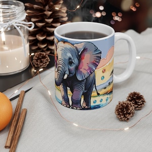 Bubbly Elephant Mug 11 oz - Handcrafted Ceramic Coffee Cup for Animal Lovers, Unique Gift Idea