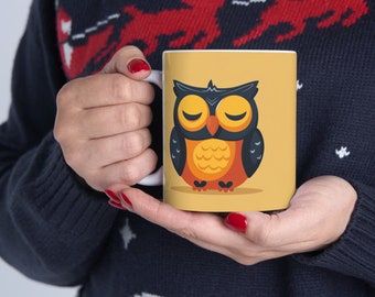 Serene Ceramic Owl Mug 11oz Coffee Cup, Perfect for Nature Lovers & Cozy Evenings