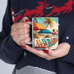 Beach Chairs & Breezes Ceramic Mug - 11oz Coastal Morning Coffee Cup, Ocean-Inspired Mug